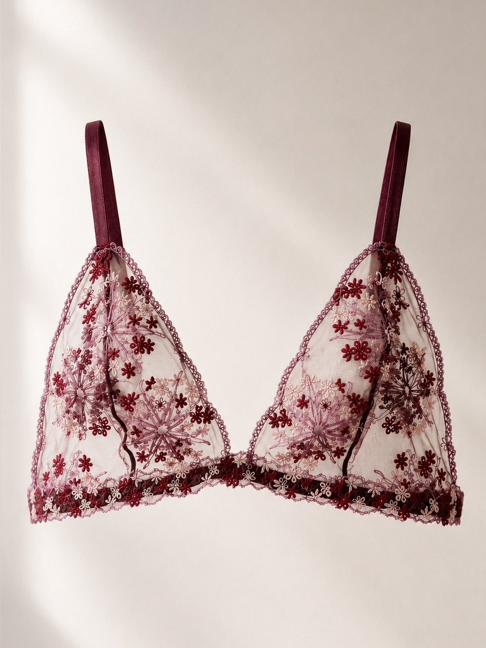 La Perla Burgundy Embroidered Tulle Bralette 36C Luxury Lingerie